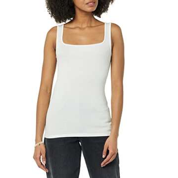 Amazon Essentials Women's Slim Fit Square Neck Tank, Pack of 2, White, Large