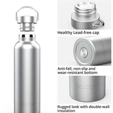 Triple Tree 26OZ Vacuum Insulated Stainless Steel Water Bottle, Double Wall Wide Mouth Lids Keeps beverage Hot or Cold Sweat Proof