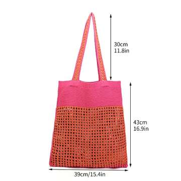 ENBEI Large Two-Tone Crochet Beach Tote Bag for Women, Handmade & Lightweight, Perfect for Beach, Po...
