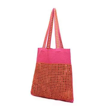 Stylish ENBEI Large Two-Tone Crochet Tote for Women
