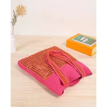 Stylish ENBEI Large Two-Tone Crochet Tote for Women