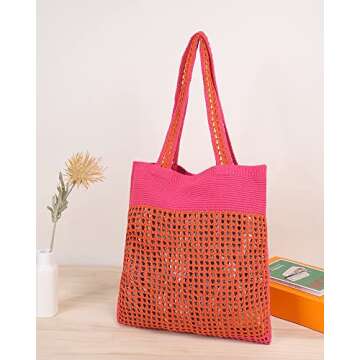 Stylish ENBEI Large Two-Tone Crochet Tote for Women