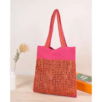 Stylish ENBEI Large Two-Tone Crochet Tote for Women