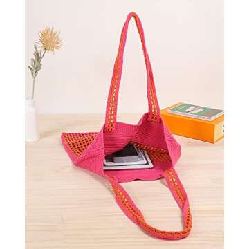 Stylish ENBEI Large Two-Tone Crochet Tote for Women