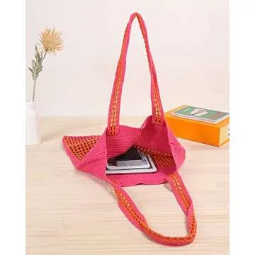 Stylish ENBEI Large Two-Tone Crochet Tote for Women