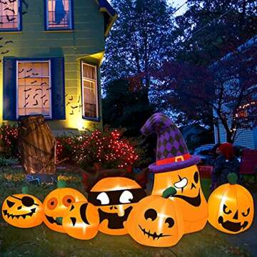 JinhzWin Halloween Inflatable Decorations, 7 Ft Long Halloween Clearance Pumpkin Family Inflatable Built in LED Lights Blow Up Horror Pumpkin Decor for Halloween Indoor Outdoor Yard Garden Decoration