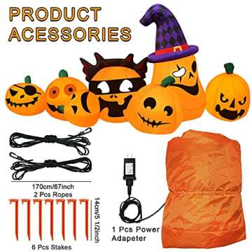 JinhzWin Halloween Inflatable Decorations, 7 Ft Long Halloween Clearance Pumpkin Family Inflatable Built in LED Lights Blow Up Horror Pumpkin Decor for Halloween Indoor Outdoor Yard Garden Decoration