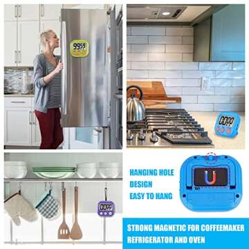 6 Pack Multi-Function Electronic Timer - Magnetic Digital Timers Big LCD Display The Loud/Silent Switch Countdown Timer Extensively Use in Break Time, Cooking,Gym, Meeting, Classroom