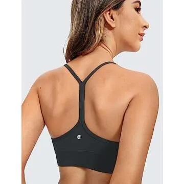 CRZ YOGA Butterluxe Womens Y-Back Racerback Sports Bra - Spaghetti Straps Wireless Scoop Neck Athletic Padded Yoga Tops Melanite Medium