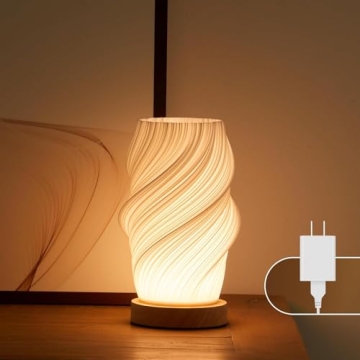 Dawnwake Bedside Lamp with Woodbase - Button Control Table Lamp for Bedroom 12 Way Dimmable Nightsta...
