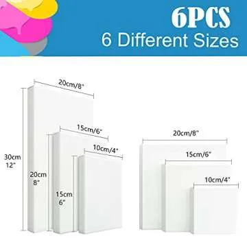 FEPITO Art Stretched Canvas Assorted Size 6 Set Blank Canvas Boards for Painting Art Canvas Frame Stretcher Acrylic Oil Water Painting Board