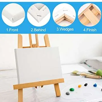 FEPITO Art Stretched Canvas Assorted Size 6 Set Blank Canvas Boards for Painting Art Canvas Frame Stretcher Acrylic Oil Water Painting Board