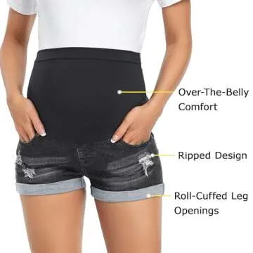 fitglam Women's Maternity Jean Shorts Over Belly Pregnancy Denim Shorts Maternity Casual Lounge Clot...