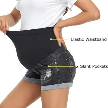 fitglam Women's Maternity Jean Shorts Over Belly Pregnancy Denim Shorts Maternity Casual Lounge Clothes