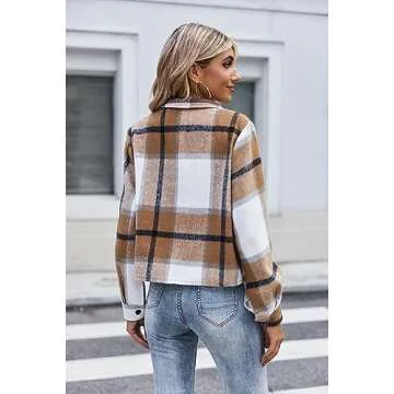 Stylish Zeagoo Cropped Plaid Flannel Jacket for Women