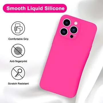 ANDATE Compatible with iPhone 13 Pro Case Hot Pink, Soft Liquid Silicone Full Body Protective Phone ...