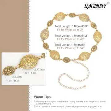 Stylish Women Gold Western Concho Chain Belt Adjustable