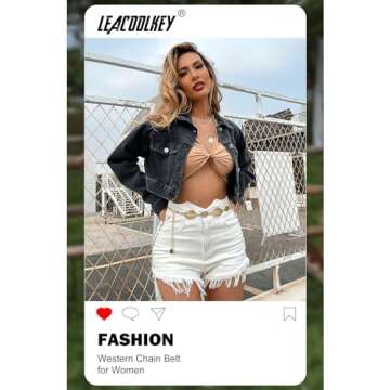 LEACOOLKEY Women Gold Western Concho Chain Belt Boho Metal Western Cowgirl Chain Belt for Dress Adjustable