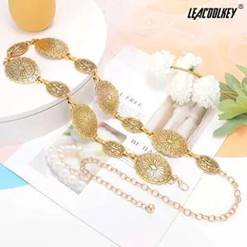 Stylish Women Gold Western Concho Chain Belt Adjustable