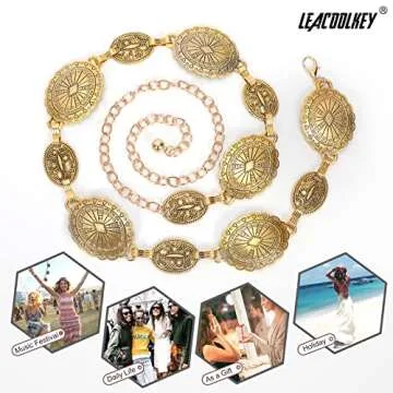 Stylish Women Gold Western Concho Chain Belt Adjustable