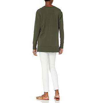 Daily Ritual Women's Long-Sleeve Side-Vent Crewneck Tunic, Olive, Small