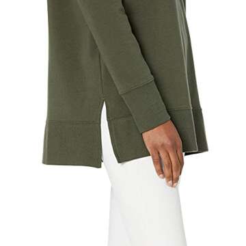 Daily Ritual Women's Long-Sleeve Side-Vent Crewneck Tunic, Olive, Small