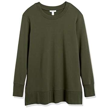 Daily Ritual Women's Long-Sleeve Side-Vent Crewneck Tunic, Olive, Small
