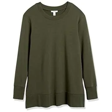 Daily Ritual Women's Long-Sleeve Side-Vent Crewneck Tunic, Olive, Small