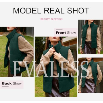 EVALESS Corduroy Shacket Trendy Cropped Puffer Vest Women Cropped Lightweight Stand Collar Sleeveless Jackets Fall 2024 Zip Up Warm Coat Outerwear with Pockets Winter Outfits Clothes，Green Small