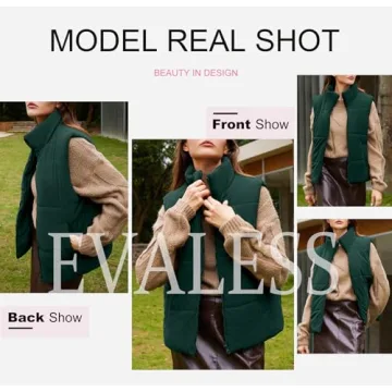 EVALESS Corduroy Shacket Trendy Cropped Puffer Vest Women Cropped Lightweight Stand Collar Sleeveless Jackets Fall 2024 Zip Up Warm Coat Outerwear with Pockets Winter Outfits Clothes，Green Small