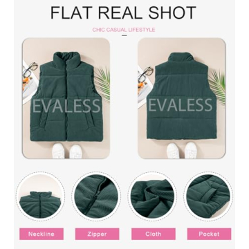 EVALESS Corduroy Shacket Trendy Cropped Puffer Vest Women Cropped Lightweight Stand Collar Sleeveless Jackets Fall 2024 Zip Up Warm Coat Outerwear with Pockets Winter Outfits Clothes，Green Small