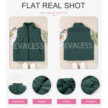 EVALESS Corduroy Shacket Trendy Cropped Puffer Vest Women Cropped Lightweight Stand Collar Sleeveless Jackets Fall 2024 Zip Up Warm Coat Outerwear with Pockets Winter Outfits Clothes，Green Small