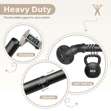 Blackout Industrial Curtain Rods for Windows, 1 Inch Pipe Wrap Around Indoor/Outdoor Room Divider Curtain Rods, 72-144 Inch, Black