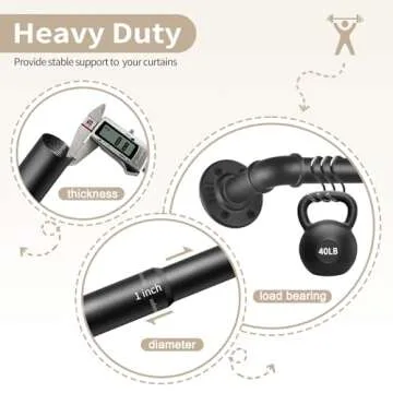 Blackout Industrial Curtain Rods for Windows, 1 Inch Pipe Wrap Around Indoor/Outdoor Room Divider Curtain Rods, 72-144 Inch, Black