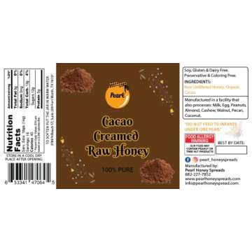 Pearl Honey Spreads - Organic Cacao Chocolate Flavored Creamed Raw Honey - Chemical Free, Soy Free & 100% Natural Raw Honey | 8.8 oz Jar