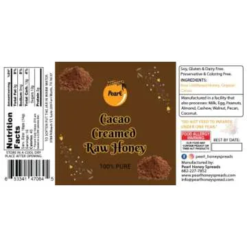 Pearl Honey Spreads - Organic Cacao Chocolate Flavored Creamed Raw Honey - Chemical Free, Soy Free & 100% Natural Raw Honey | 8.8 oz Jar
