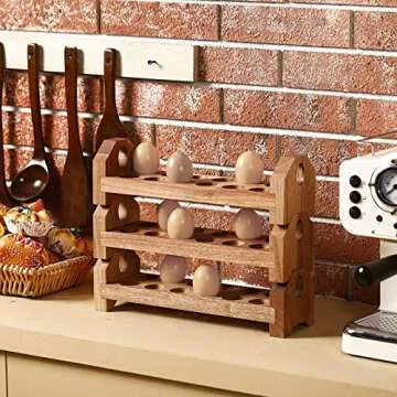 Patelai Wooden Egg Holder Countertop Egg Storage Trays Stackable for 36 Fresh Eggs Deviled Egg Tray Organizer Egg Container Rack for Rustic Kitchen Decoration(Three Layers, 14 x 4 x 4 Inch)