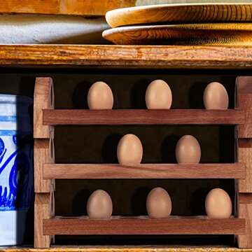 Patelai Wooden Egg Holder Countertop Egg Storage Trays Stackable for 36 Fresh Eggs Deviled Egg Tray Organizer Egg Container Rack for Rustic Kitchen Decoration(Three Layers, 14 x 4 x 4 Inch)