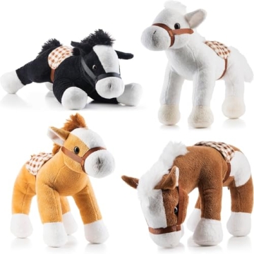 PREXTEX Plush Farm House with Soft and Cuddly 5" Plush Horses, Farm Boy, and Barn House Carry Along ...
