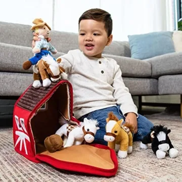 PREXTEX Soft Farm House Playset with Cuddly Plush Horses