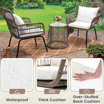 Wildformers 3 Piece Wicker Bistro Set for Outdoors