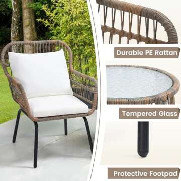 Wildformers 3 Piece Wicker Bistro Set for Outdoors