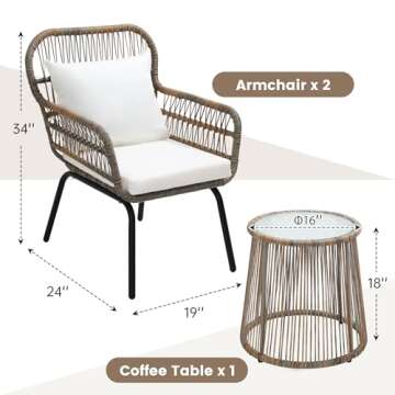 Wildformers 3 Piece Wicker Bistro Set for Outdoors