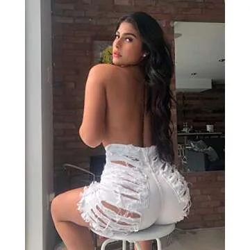 GOBLES Women's Sexy Summer High Waist Ripped Frayed Hem Denim Shorts with Pockets White