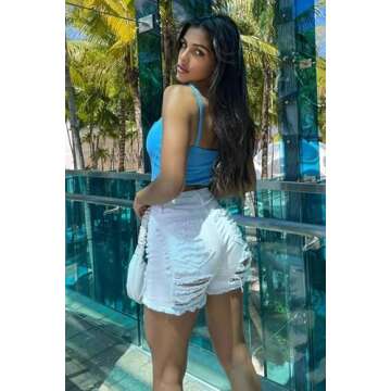 GOBLES Women's Sexy Summer High Waist Ripped Frayed Hem Denim Shorts with Pockets White