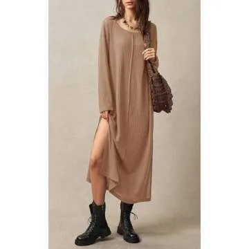 Stylish MITILLY Waffle Knit Long Midi Dress for Women