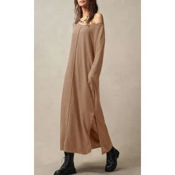 Stylish MITILLY Waffle Knit Long Midi Dress for Women