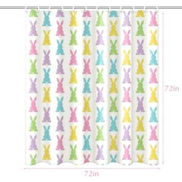 MelonBoat Easter Shower Curtain Set: Easter Bunny Bathroom Shower Curtain with Hooks, Colorful Easter Rabbit Silhouette Fabric Bath Shower Curtain for Winter Bathroom Decorations Home Indoor Decor