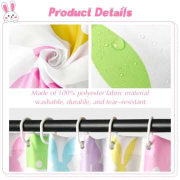 MelonBoat Easter Shower Curtain Set: Easter Bunny Bathroom Shower Curtain with Hooks, Colorful Easter Rabbit Silhouette Fabric Bath Shower Curtain for Winter Bathroom Decorations Home Indoor Decor