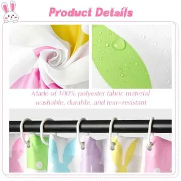 MelonBoat Easter Shower Curtain Set: Easter Bunny Bathroom Shower Curtain with Hooks, Colorful Easter Rabbit Silhouette Fabric Bath Shower Curtain for Winter Bathroom Decorations Home Indoor Decor